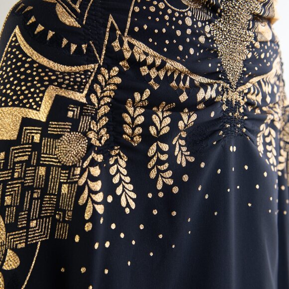 Ralph Lauren Black Label Vintage Silk Embroidered Kimono Black Gold One Size - Picture 7 of 10